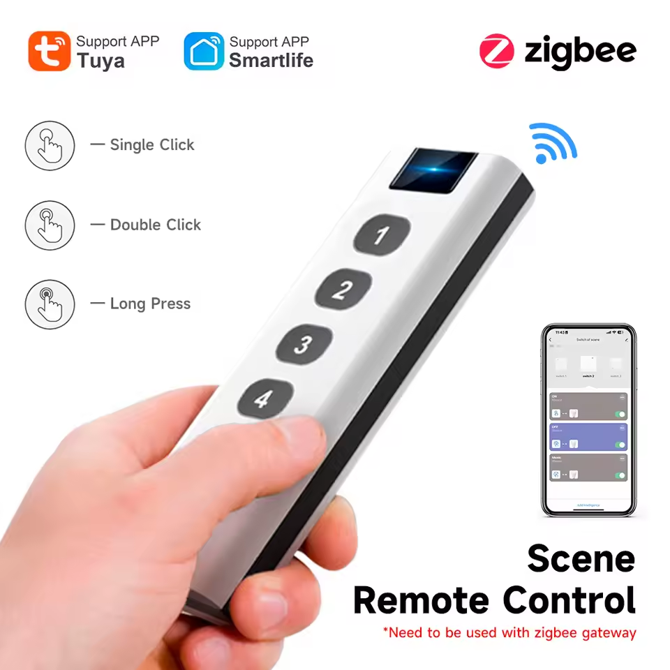 Tuya 4 Channel - Tuya ZigBee インテリジェントシーンスイッチ 4 ギャングはシーンと調光スイッチングをサポートし、オートメーションシーンのリモートコントロールに適しています