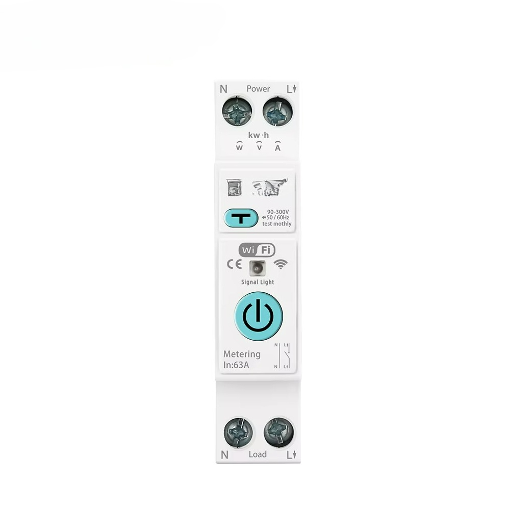 Tuya Smart - 63A 1P+N Wi-Fi対応スマートMCB、電力計測機能付き、過電圧/過電流保護機能、漏電保護機能、Tuya/SmartLife対応 - DIY用回路ブレーカー
