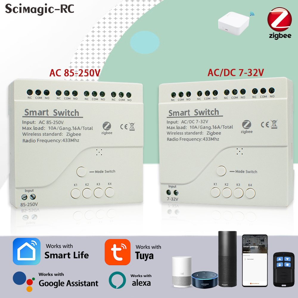 Smart Relay Tuya - 4CH Zigbee Tuya スマートホームリレーモジュールレシーバー AC DC