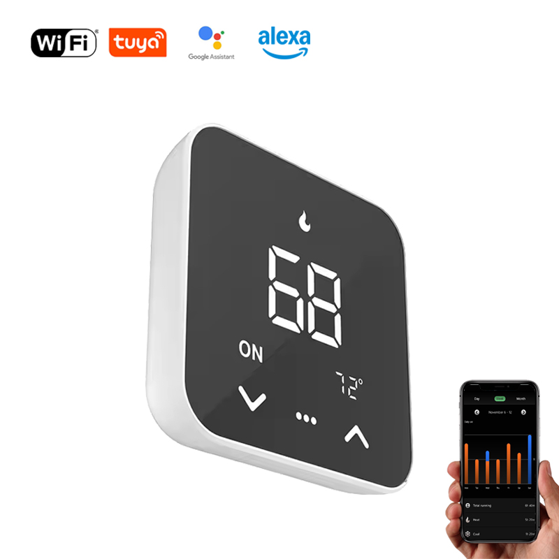 Tuya Smart - 2026年新型Tuya WiFiスマートサーモスタット24V Google Home対応 HVACシステム用 プログラム可能なタッチボタン式ルームサーモスタット