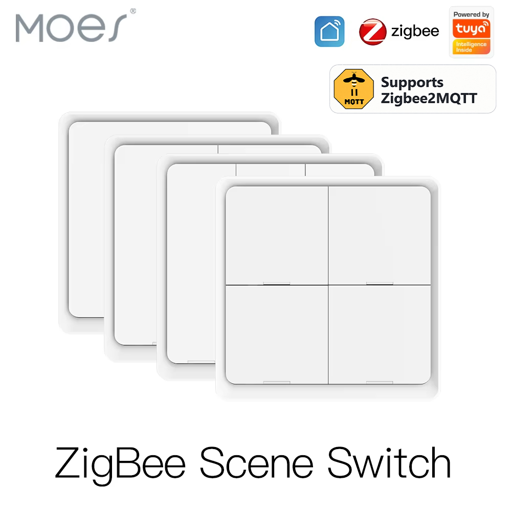 Sonoff Basic - MOES 4チャンネル Tuya Zigbee2MQTT ワイヤレス 12シーン切り替え式プッシュボタンコントローラー。Tuyaデバイス用のバッテリー駆動式自動化シナリオ。