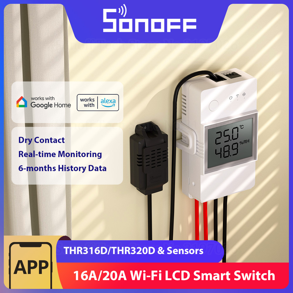 Sonoff Basic - Sensoff-接続された温度および湿度センサー,LCDディスプレイ,UV 316d/無煙320d,16a/20a,ドライコンタクト,エラーによるモニタリング