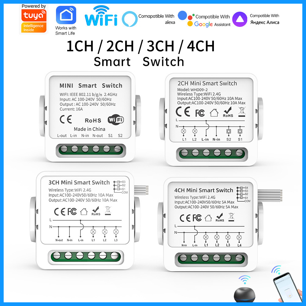 Tuya WiFiスマートスイッチ 1/2/3/4連 4ウェ - Tuya 4 Channel のレビューと価格