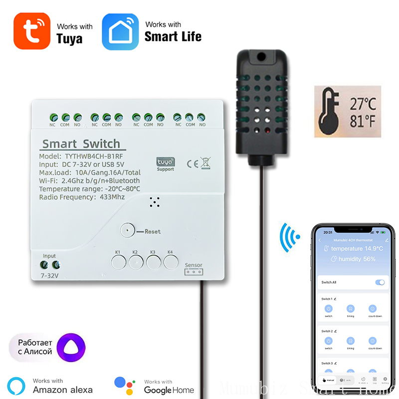 Tuya スマート 7-32V WiFi 4 チャンネルリレ - Tuya 4 Channel のレビューと価格