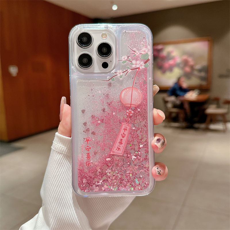 桃の花グリッター流砂ケース iphone 16 15 14  - Shelly のレビューと価格