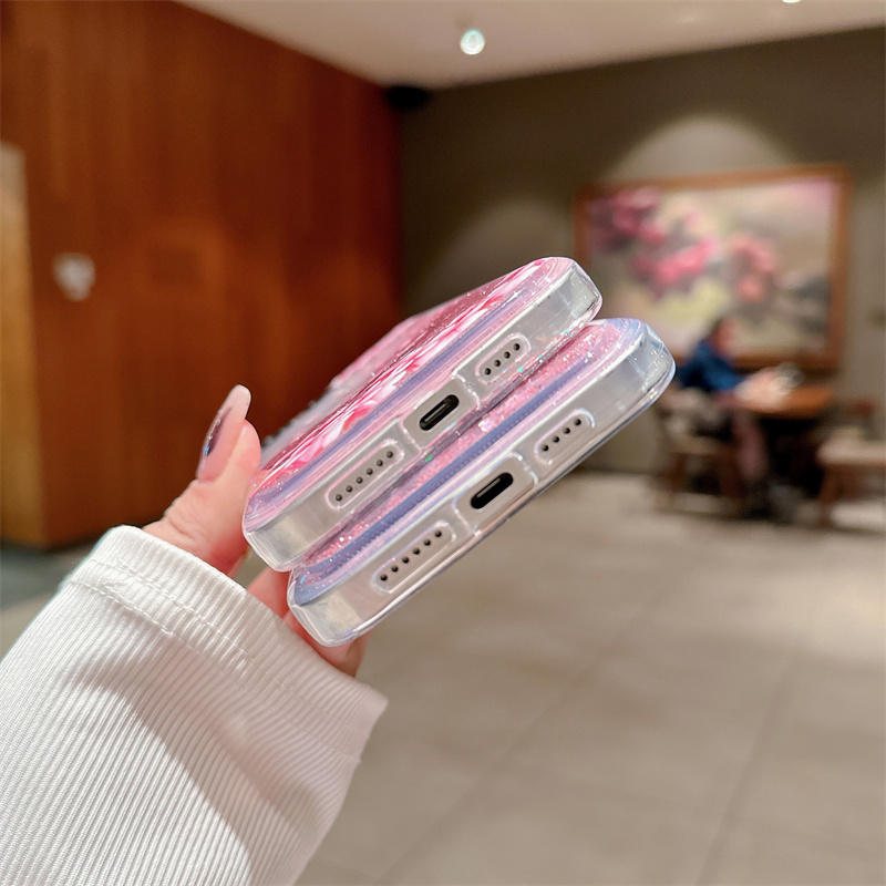 桃の花グリッター流砂ケース iphone 16 15 14  - Shelly のレビューと価格
