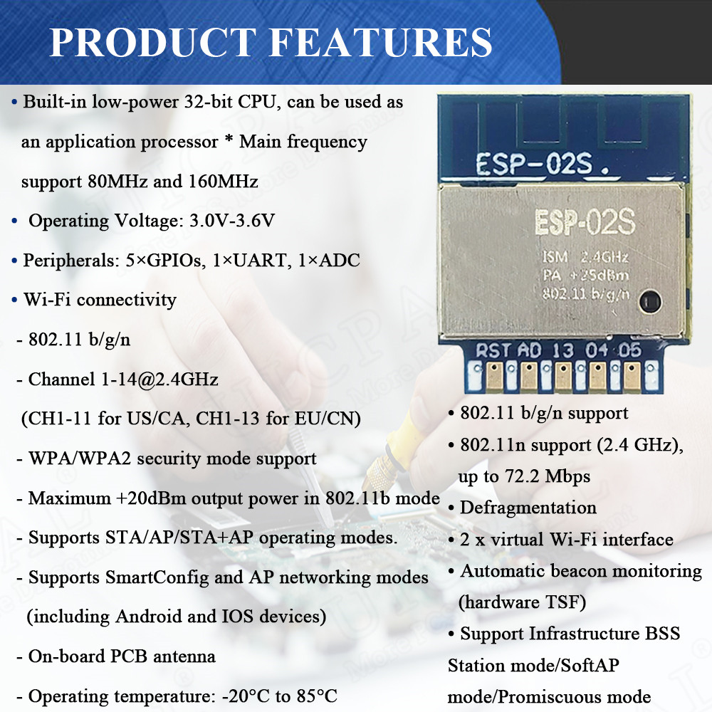 ESP-02S シリアルワイヤレス 2.4 グラム Wifi - Smart Home Module Iot のレビューと価格