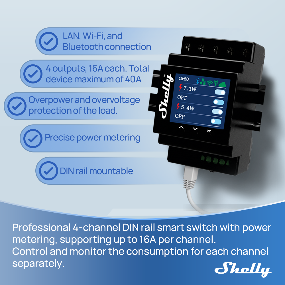 Shelly Pro 4PM 4 チャンネルリレー LAN  - Shelly Plug のレビューと価格